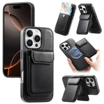 CASENEO For iPhone 16 Pro Max Magnetic Case PU Leather PC Phone Cover with Detachable Card Holder Kickstand Compatible with MagSafe
