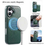 CASENEO For iPhone 17 Magnetic Case PU Leather PC Phone Cover with Detachable Card Holder Kickstand Compatible with MagSafe