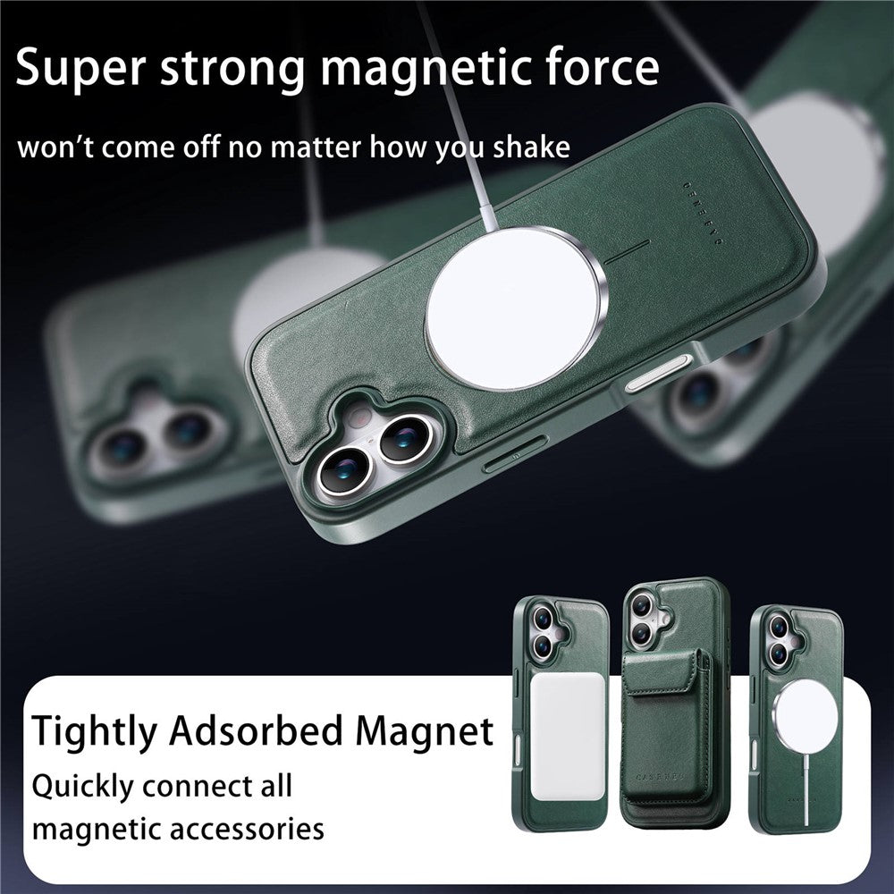 CASENEO For iPhone 17 Magnetic Case PU Leather PC Phone Cover with Detachable Card Holder Kickstand Compatible with MagSafe