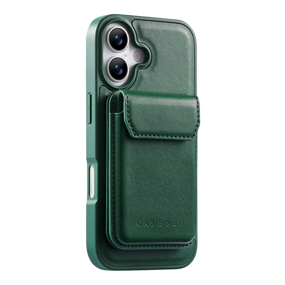 CASENEO For iPhone 17 Magnetic Case PU Leather PC Phone Cover with Detachable Card Holder Kickstand Compatible with MagSafe