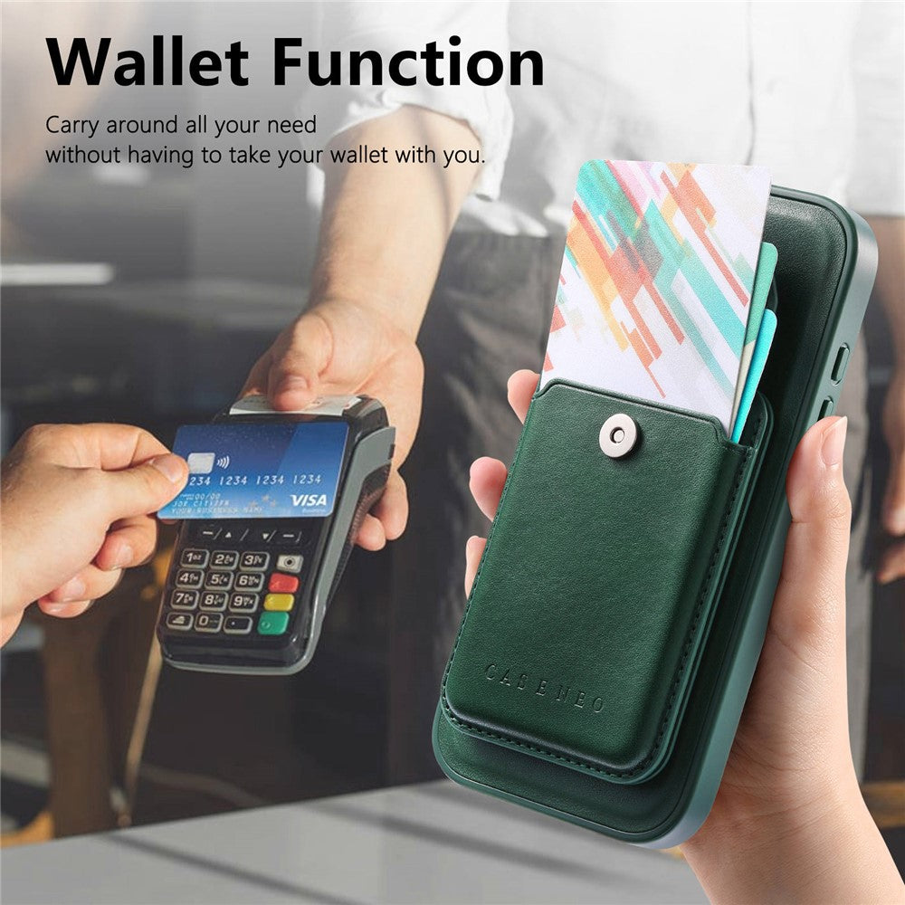 CASENEO For iPhone 17 Magnetic Case PU Leather PC Phone Cover with Detachable Card Holder Kickstand Compatible with MagSafe