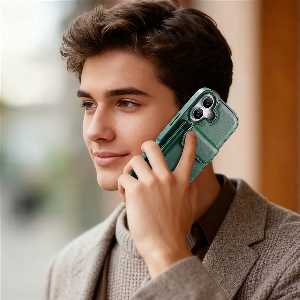 CASENEO For iPhone 17 Magnetic Case PU Leather PC Phone Cover with Detachable Card Holder Kickstand Compatible with MagSafe