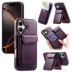 CASENEO For iPhone 17 Magnetic Case PU Leather PC Phone Cover with Detachable Card Holder Kickstand Compatible with MagSafe