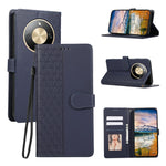 Phone Case For Honor Magic8 Lite 5G  /  X9d 5G  /  X70 5G Splicing Imprinted Rhombus Leather Cover with Wrist Strap