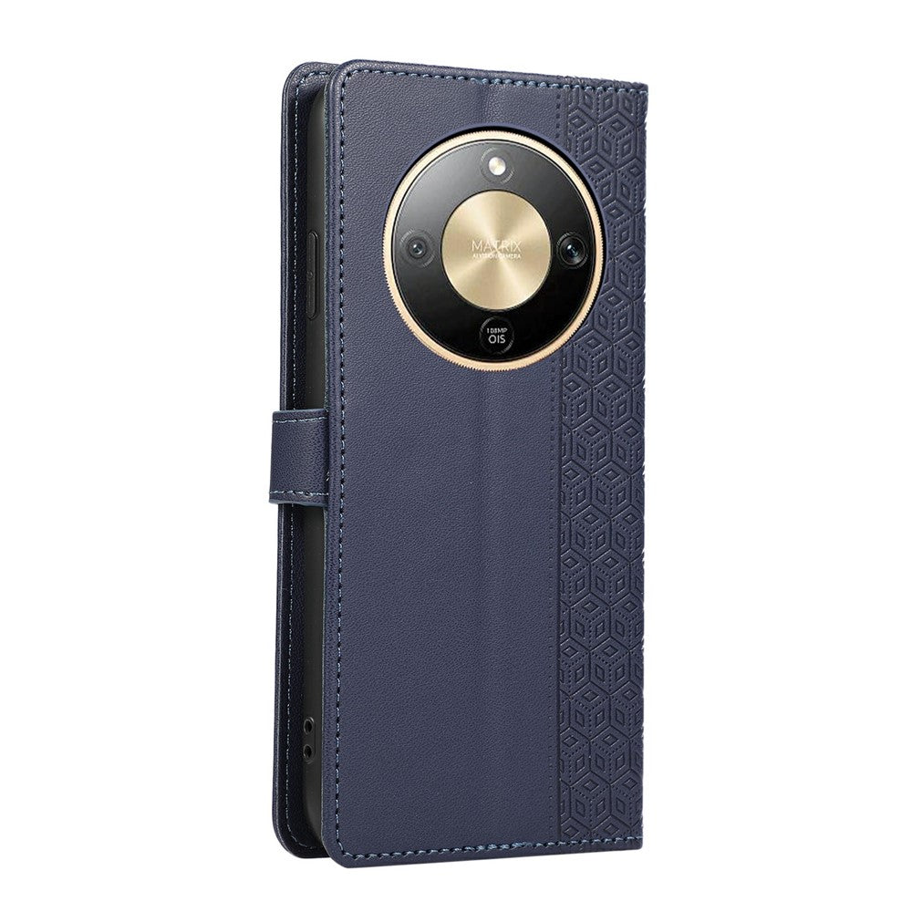 Phone Case For Honor Magic8 Lite 5G  /  X9d 5G  /  X70 5G Splicing Imprinted Rhombus Leather Cover with Wrist Strap