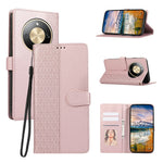 Phone Case For Honor Magic8 Lite 5G  /  X9d 5G  /  X70 5G Splicing Imprinted Rhombus Leather Cover with Wrist Strap