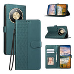 Phone Case For Honor Magic8 Lite 5G  /  X9d 5G  /  X70 5G Splicing Imprinted Rhombus Leather Cover with Wrist Strap