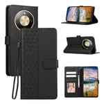 Phone Case For Honor Magic8 Lite 5G  /  X9d 5G  /  X70 5G Splicing Imprinted Rhombus Leather Cover with Wrist Strap
