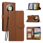 Phone Case For Honor Magic8 Lite 5G  /  X9d 5G  /  X70 5G Splicing Imprinted Rhombus Leather Cover with Wrist Strap