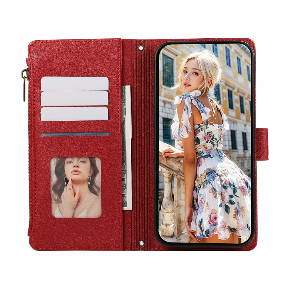 Phone Case For Honor Magic8 Lite 5G  /  X9d 5G  /  X70 5G Multi Card Slots Zipper Leather Phone Cover with Wrist Strap
