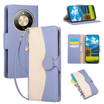 Phone Case For Honor Magic8 Lite 5G  /  X9d 5G  /  X70 5G Zipper Wallet Color Splicing TPU PU Leather Flip Phone Cover with Strap
