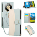Phone Case For Honor Magic8 Lite 5G  /  X9d 5G  /  X70 5G Zipper Wallet Color Splicing TPU PU Leather Flip Phone Cover with Strap