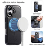 CASENEO For iPhone 17 Detachable Magnetic Phone Case with Card Holder Kickstand TPU PU Leather PC Phone Cover Compatible with MagSafe