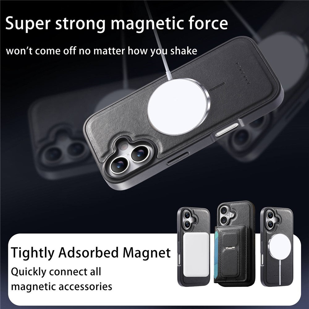 CASENEO For iPhone 17 Detachable Magnetic Phone Case with Card Holder Kickstand TPU PU Leather PC Phone Cover Compatible with MagSafe
