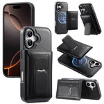 CASENEO For iPhone 17 Detachable Magnetic Phone Case with Card Holder Kickstand TPU PU Leather PC Phone Cover Compatible with MagSafe