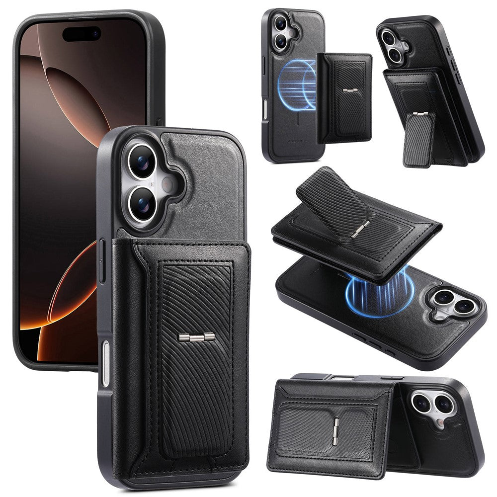 CASENEO For iPhone 17 Detachable Magnetic Phone Case with Card Holder Kickstand TPU PU Leather PC Phone Cover Compatible with MagSafe