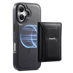 CASENEO For iPhone 17 Detachable Magnetic Phone Case with Card Holder Kickstand TPU PU Leather PC Phone Cover Compatible with MagSafe