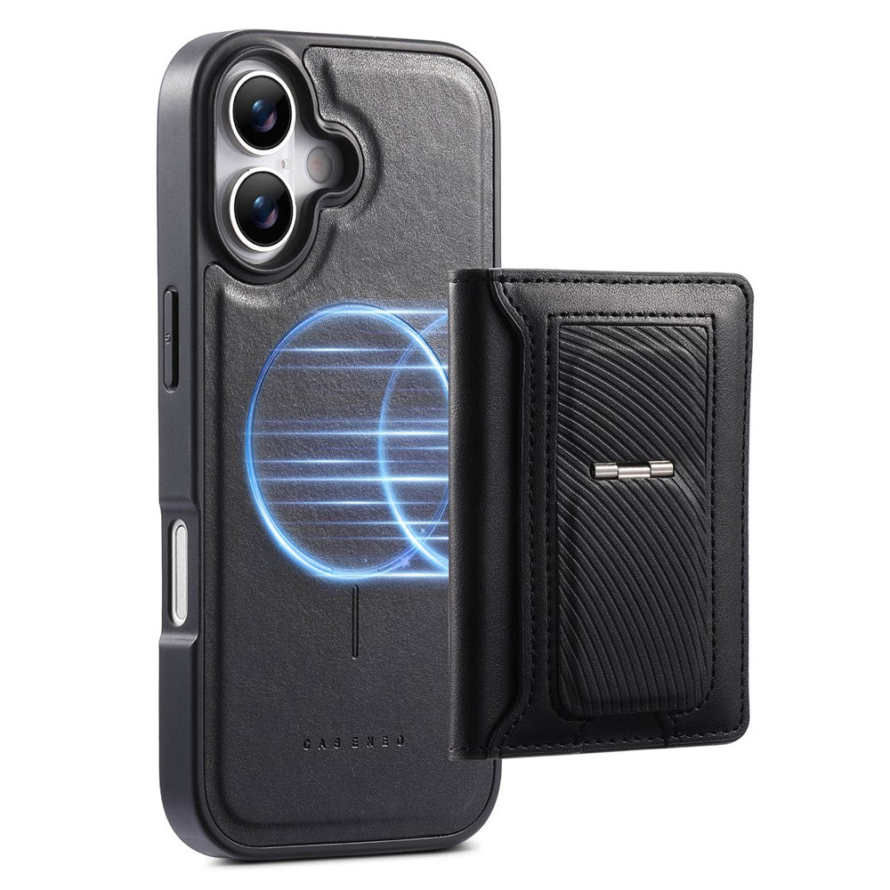 CASENEO For iPhone 17 Detachable Magnetic Phone Case with Card Holder Kickstand TPU PU Leather PC Phone Cover Compatible with MagSafe
