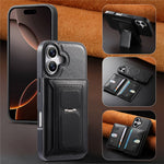 CASENEO For iPhone 17 Detachable Magnetic Phone Case with Card Holder Kickstand TPU PU Leather PC Phone Cover Compatible with MagSafe