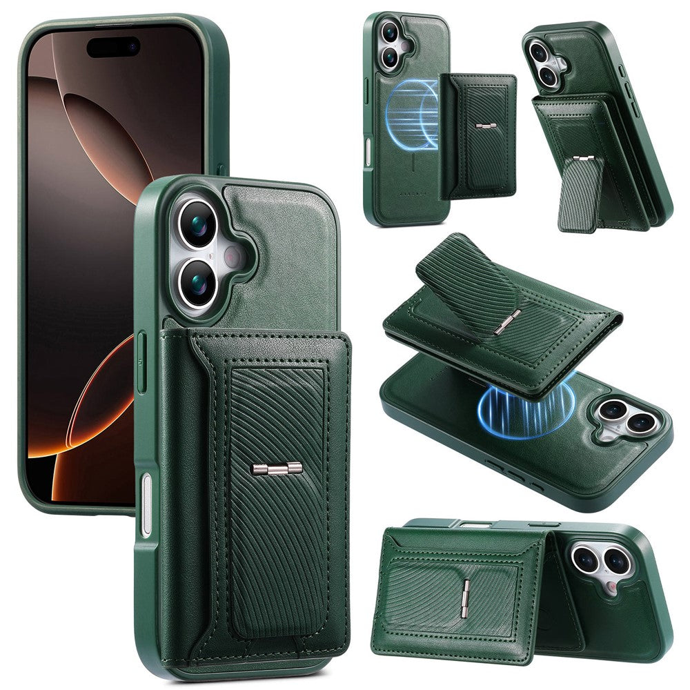 CASENEO For iPhone 17 Detachable Magnetic Phone Case with Card Holder Kickstand TPU PU Leather PC Phone Cover Compatible with MagSafe