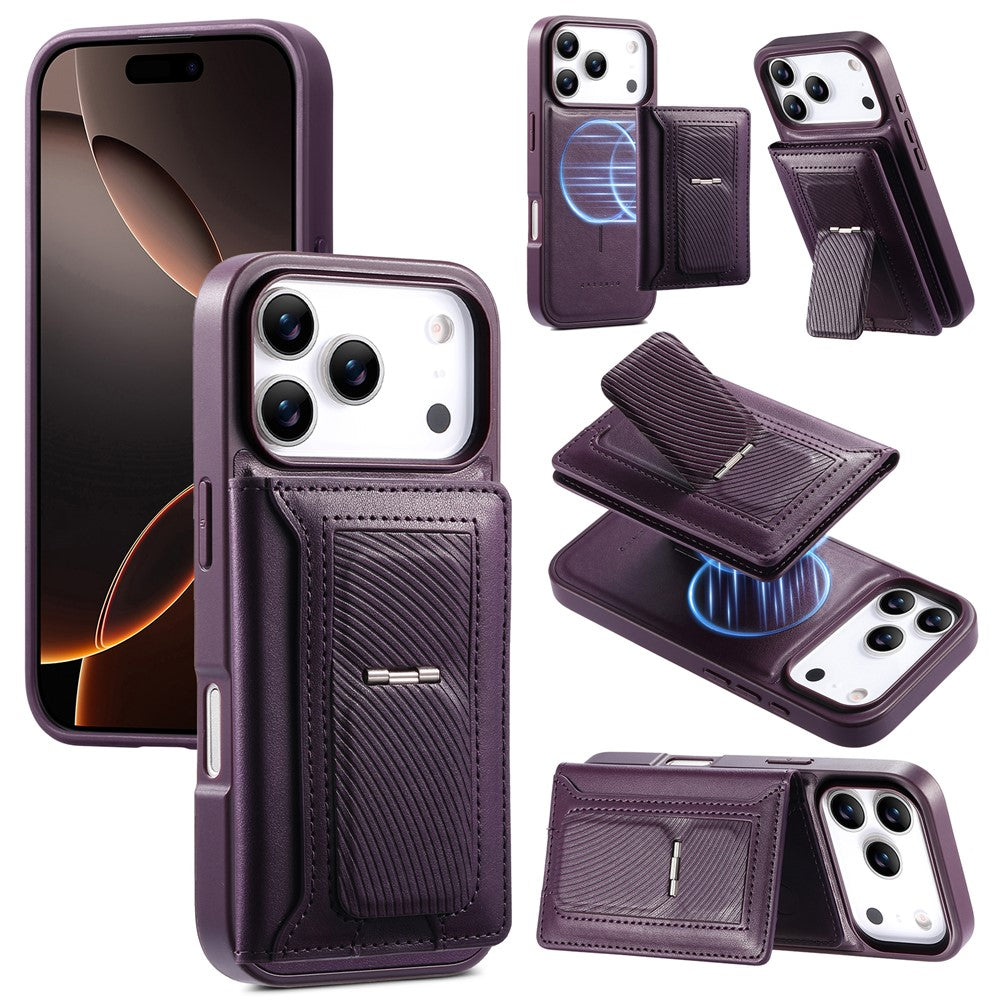 CASENEO Til iPhone 18 Pro Max / 17 Pro Max Aftageligt magnetisk telefoncover med kortholder kickstand TPU PU Læder PC Telefoncover Kompatibel med MagSafe