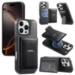 CASENEO For iPhone 16 Pro Detachable Magnetic Phone Case with Card Holder Kickstand TPU PU Leather PC Phone Cover Compatible with MagSafe