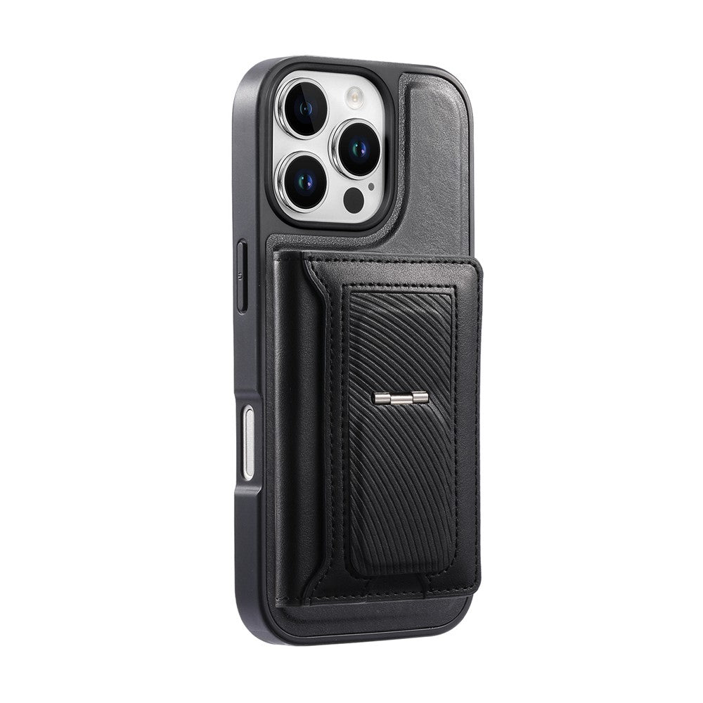 CASENEO For iPhone 16 Pro Detachable Magnetic Phone Case with Card Holder Kickstand TPU PU Leather PC Phone Cover Compatible with MagSafe