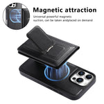 CASENEO For iPhone 16 Pro Detachable Magnetic Phone Case with Card Holder Kickstand TPU PU Leather PC Phone Cover Compatible with MagSafe