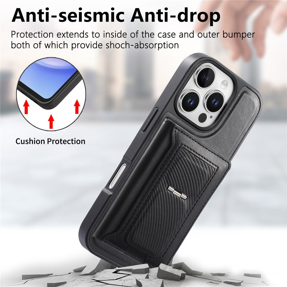 CASENEO For iPhone 16 Pro Detachable Magnetic Phone Case with Card Holder Kickstand TPU PU Leather PC Phone Cover Compatible with MagSafe