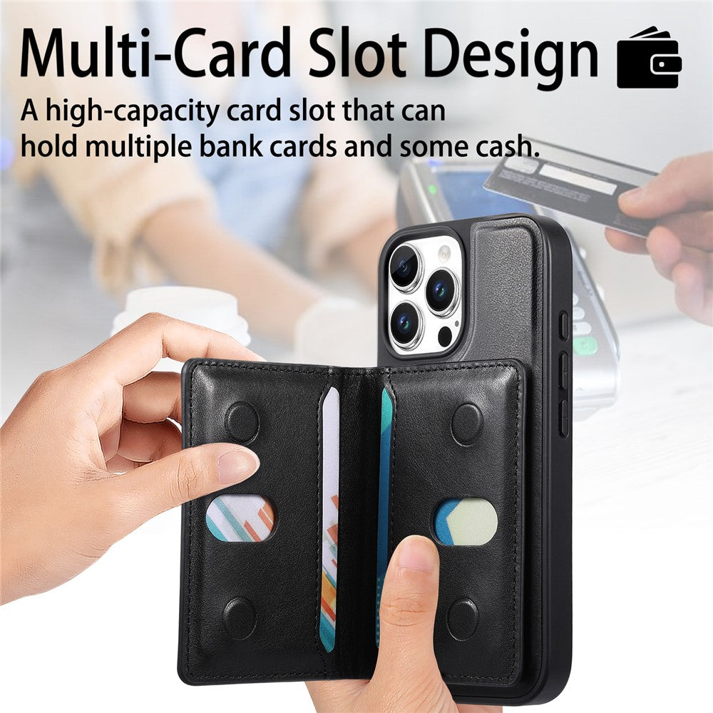 CASENEO For iPhone 16 Pro Detachable Magnetic Phone Case with Card Holder Kickstand TPU PU Leather PC Phone Cover Compatible with MagSafe