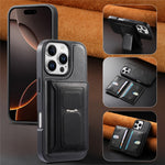 CASENEO For iPhone 16 Pro Detachable Magnetic Phone Case with Card Holder Kickstand TPU PU Leather PC Phone Cover Compatible with MagSafe