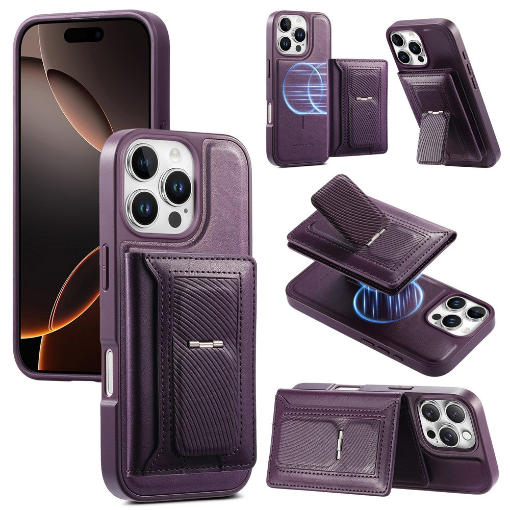 CASENEO For iPhone 16 Pro Detachable Magnetic Phone Case with Card Holder Kickstand TPU PU Leather PC Phone Cover Compatible with MagSafe