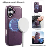CASENEO For iPhone 17 Case with Foldable Kickstand TPU PU Leather PC Card Bag Magnetic Phone Cover Compatible with MagSafe