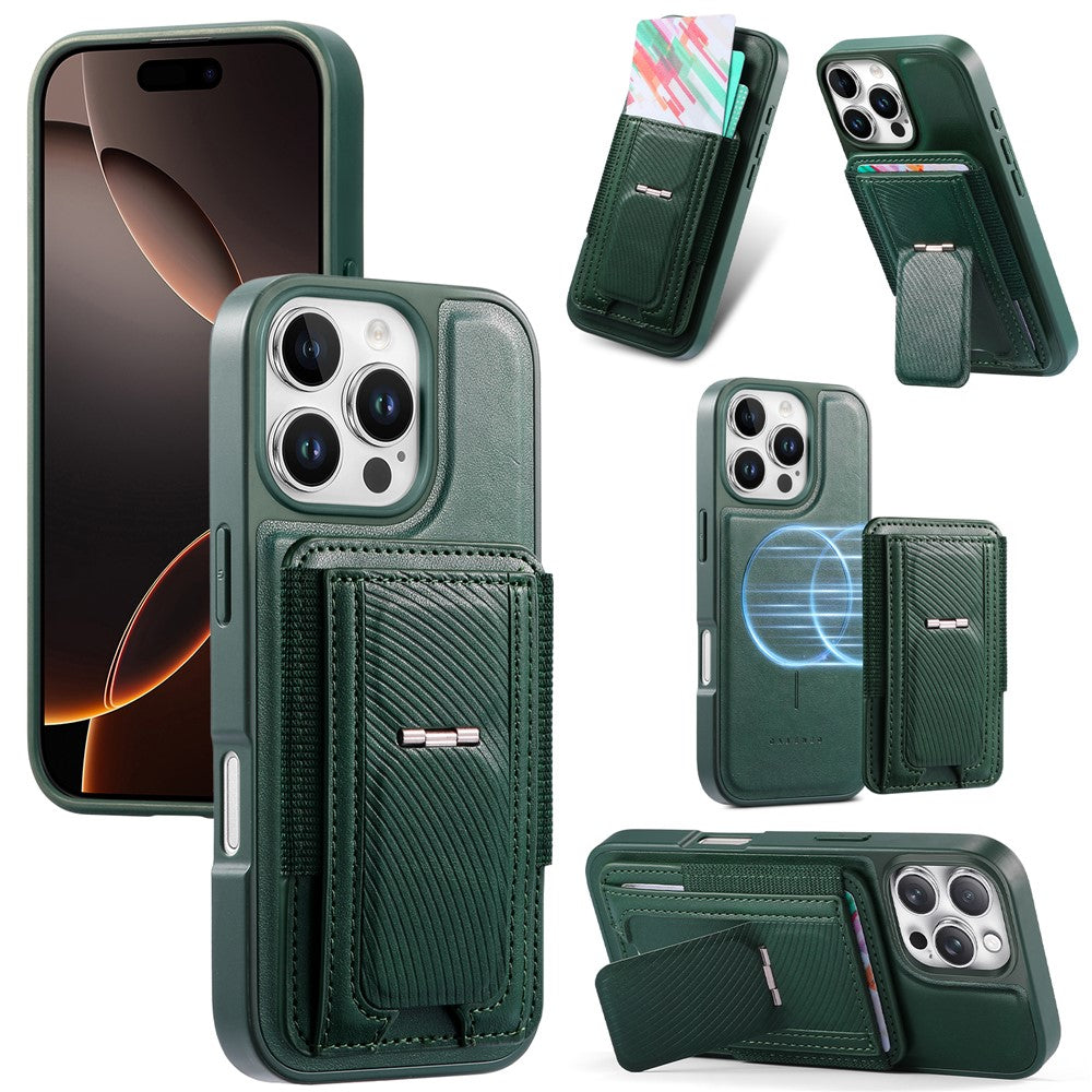 CASENEO Skal för iPhone 16 Pro med vikbart stativ TPU PU-läder PC-kortsväska Magnetiskt mobilskal kompatibelt med MagSafe