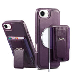 CASENEO For iPhone 17e / 16e Case with Foldable Kickstand TPU PU Leather PC Card Bag Magnetic Phone Cover  Compatible with MagSafe