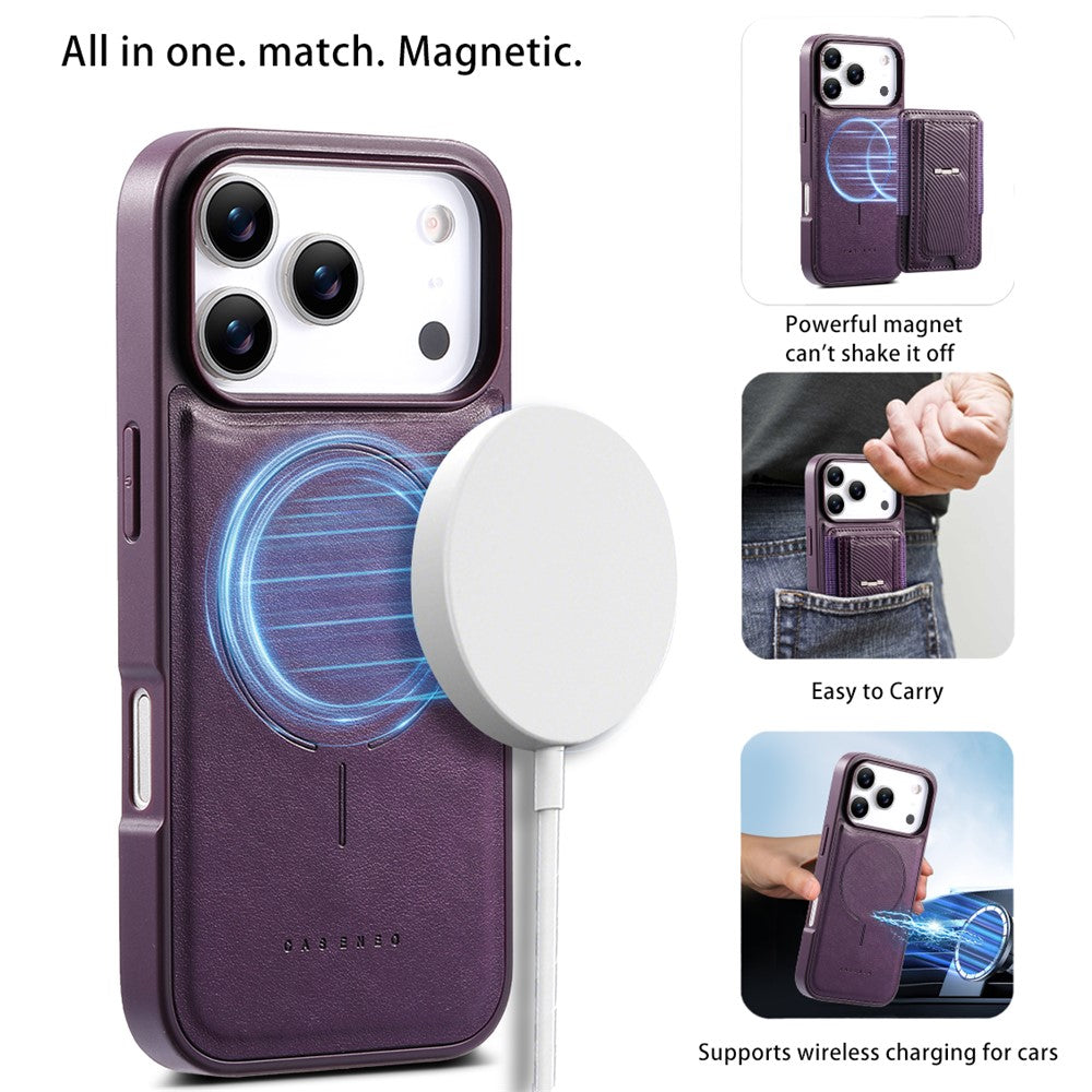 CASENEO For iPhone 18 Pro / 17 Pro Case with Foldable Kickstand TPU PU Leather PC Card Bag Magnetic Phone Cover  Compatible with MagSafe