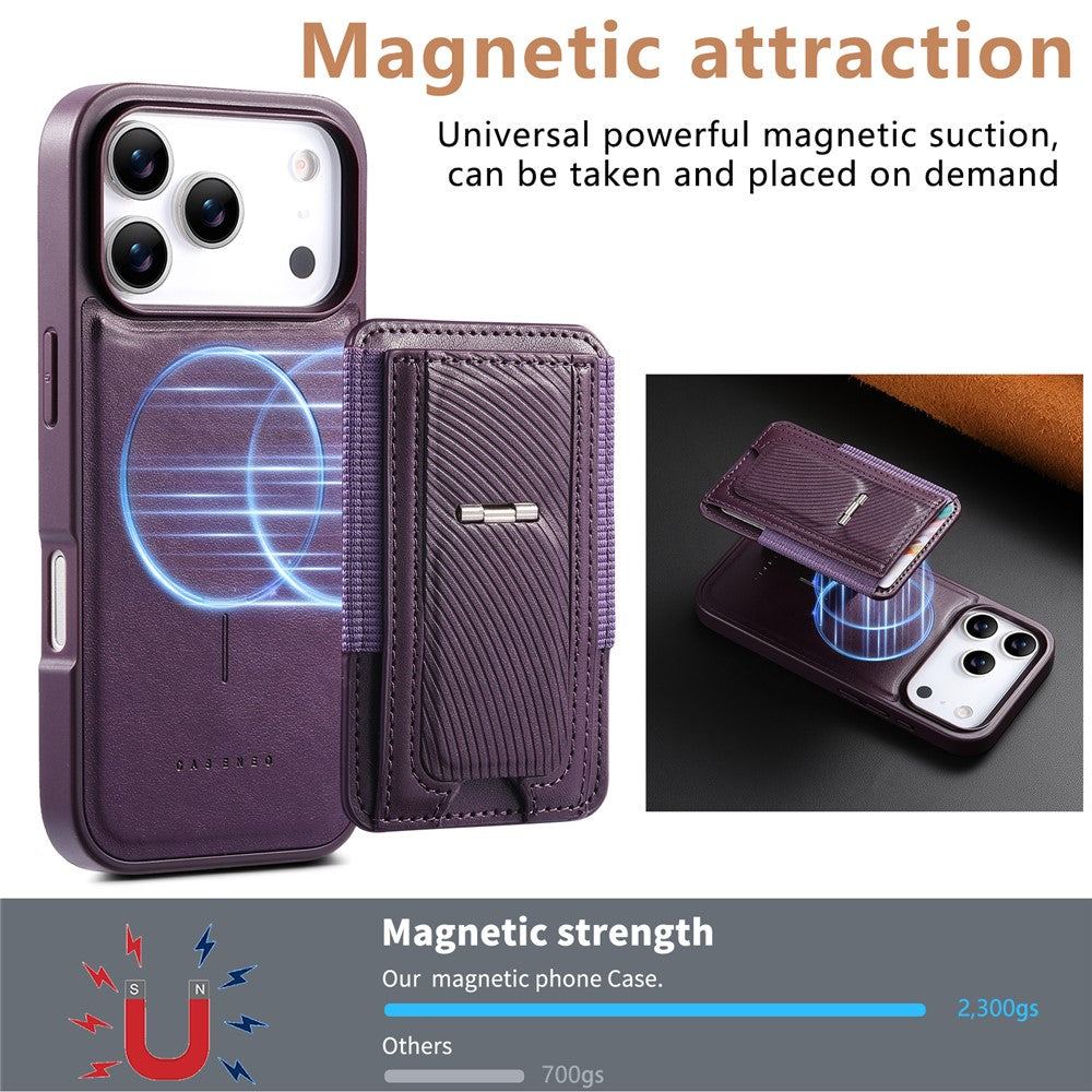 CASENEO For iPhone 18 Pro / 17 Pro Case with Foldable Kickstand TPU PU Leather PC Card Bag Magnetic Phone Cover  Compatible with MagSafe