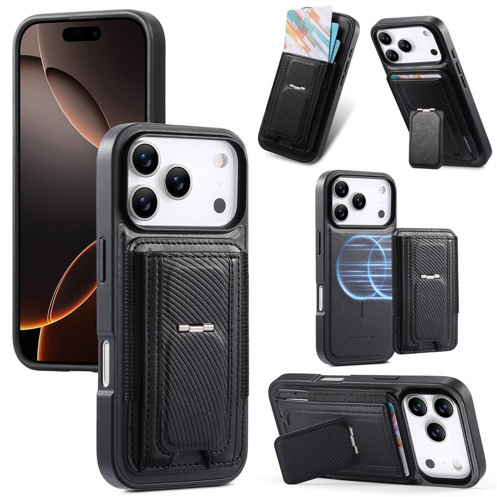 CASENEO For iPhone 18 Pro / 17 Pro Case with Foldable Kickstand TPU PU Leather PC Card Bag Magnetic Phone Cover  Compatible with MagSafe