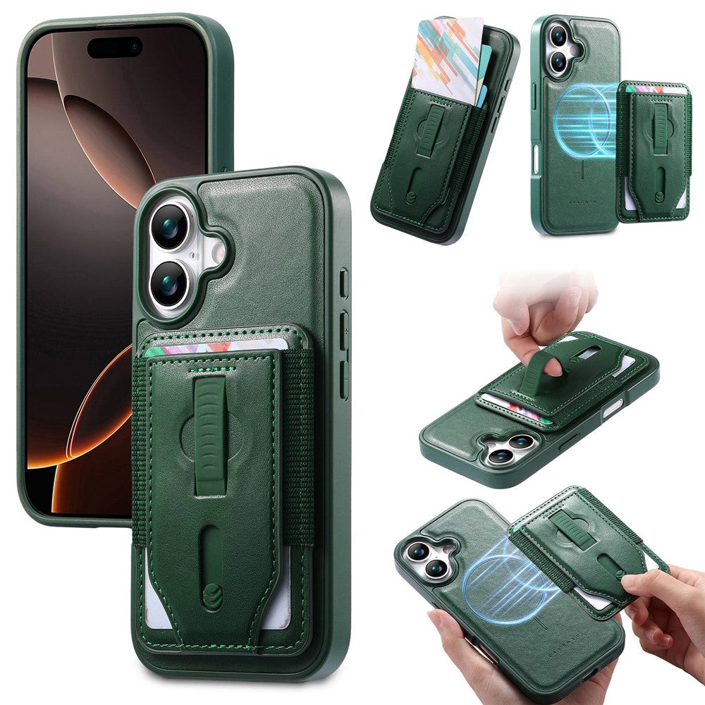CASENEO For iPhone 17 Magnetic Case with Detachable Card Slot TPU PU Leather Silicone Wristband PC Drop-proof Phone Cover Compatible with MagSafe