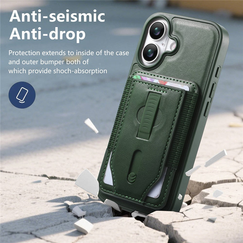 CASENEO For iPhone 17 Magnetic Case with Detachable Card Slot TPU PU Leather Silicone Wristband PC Drop-proof Phone Cover Compatible with MagSafe
