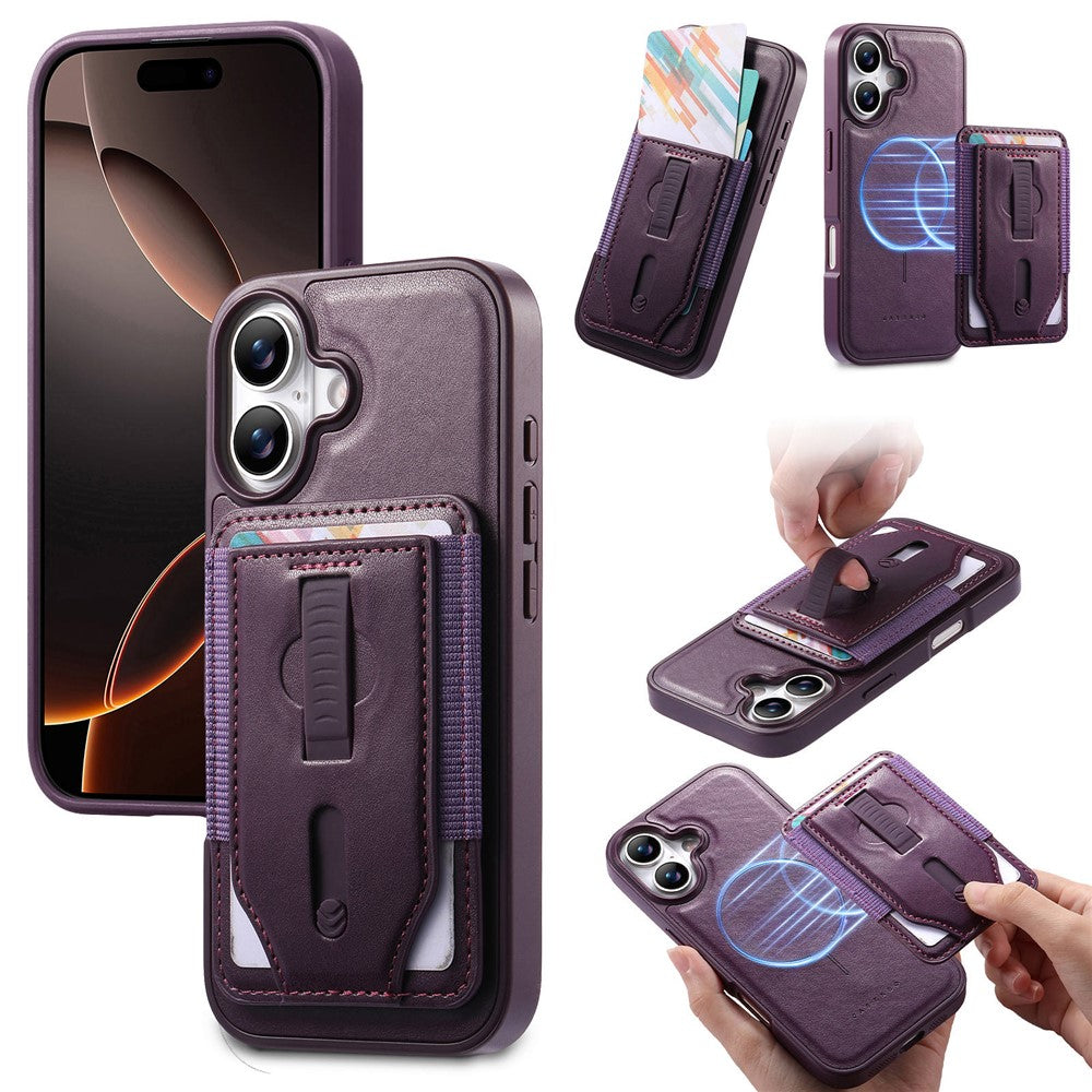 CASENEO For iPhone 17 Magnetic Case with Detachable Card Slot TPU PU Leather Silicone Wristband PC Drop-proof Phone Cover Compatible with MagSafe