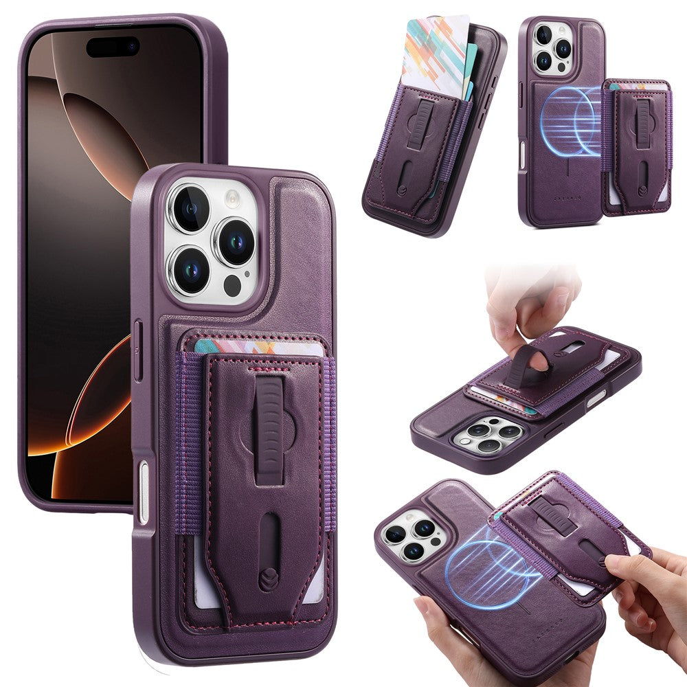 CASENEO For iPhone 16 Pro Magnetic Case with Detachable Card Slot TPU PU Leather Silicone Wristband PC Drop-proof Phone Cover Compatible with MagSafe