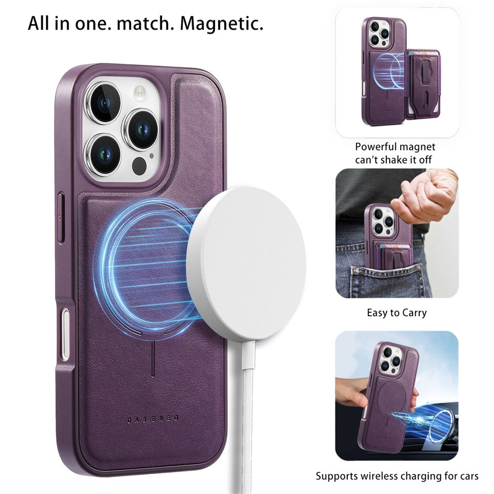 CASENEO For iPhone 16 Pro Magnetic Case with Detachable Card Slot TPU PU Leather Silicone Wristband PC Drop-proof Phone Cover Compatible with MagSafe