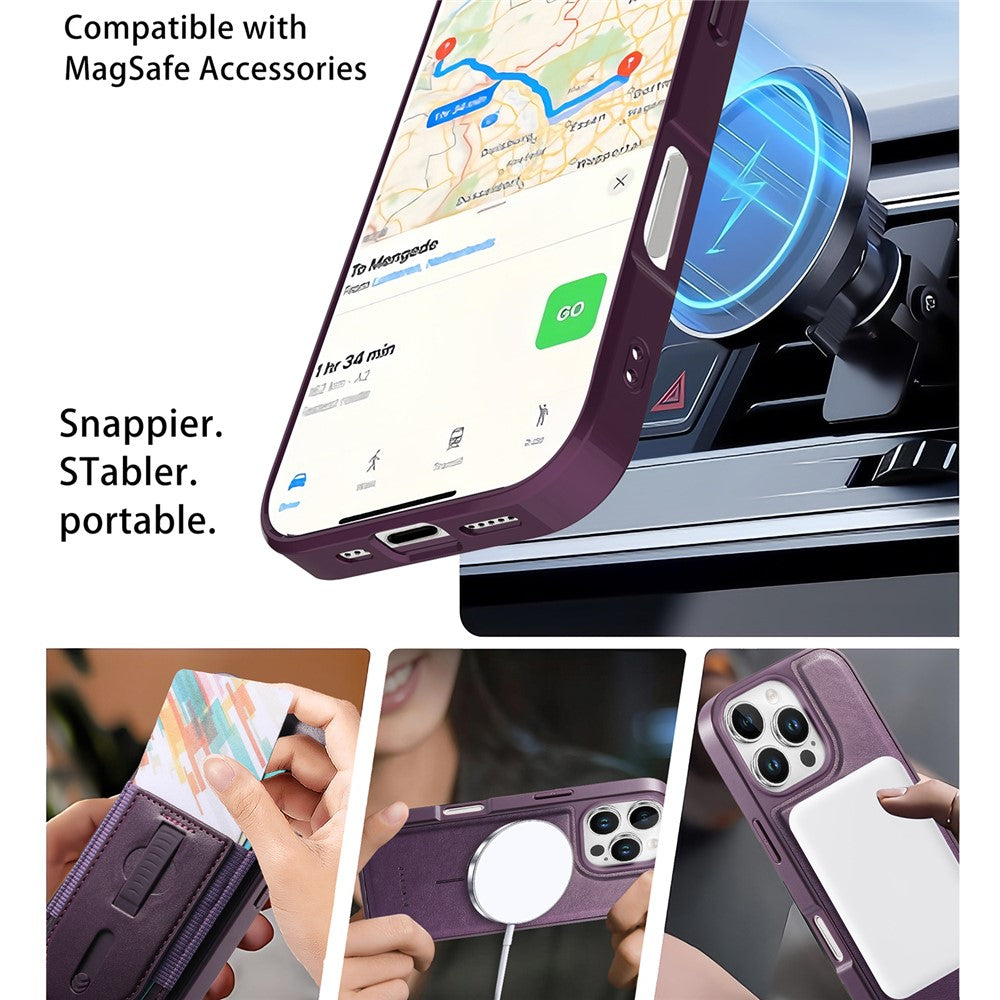 CASENEO For iPhone 16 Pro Magnetic Case with Detachable Card Slot TPU PU Leather Silicone Wristband PC Drop-proof Phone Cover Compatible with MagSafe