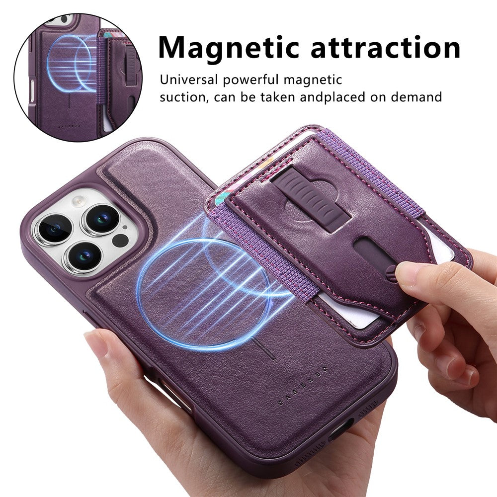 CASENEO For iPhone 16 Pro Magnetic Case with Detachable Card Slot TPU PU Leather Silicone Wristband PC Drop-proof Phone Cover Compatible with MagSafe