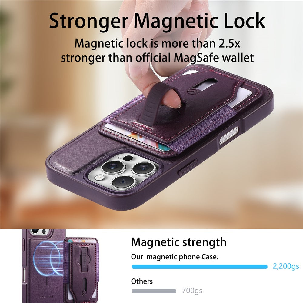 CASENEO For iPhone 16 Pro Magnetic Case with Detachable Card Slot TPU PU Leather Silicone Wristband PC Drop-proof Phone Cover Compatible with MagSafe