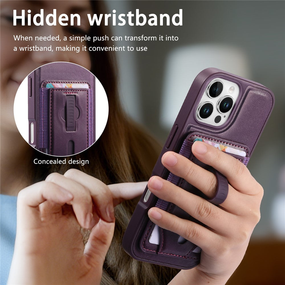 CASENEO For iPhone 16 Pro Magnetic Case with Detachable Card Slot TPU PU Leather Silicone Wristband PC Drop-proof Phone Cover Compatible with MagSafe