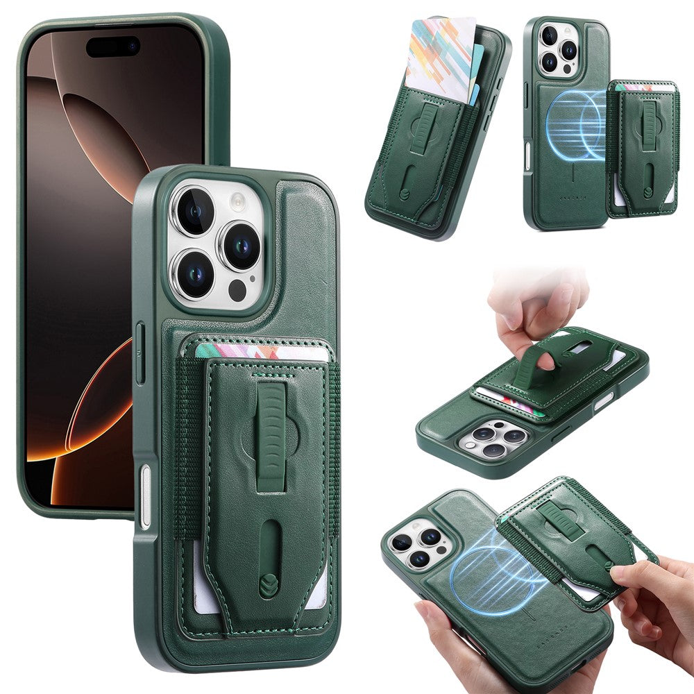CASENEO For iPhone 16 Pro Magnetic Case with Detachable Card Slot TPU PU Leather Silicone Wristband PC Drop-proof Phone Cover Compatible with MagSafe