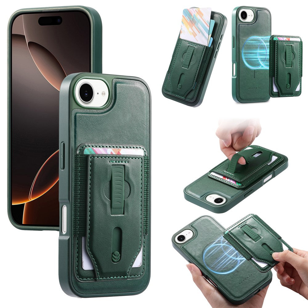 CASENEO Magnetiskt skal för iPhone 17e/16e med avtagbart kortfack TPU PU-läder Silikonarmband PC Fallsäkert mobilskal Kompatibelt med MagSafe