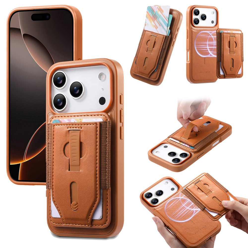 CASENEO For iPhone 17 Pro Max Magnetic Case with Detachable Card Slot TPU PU Leather Silicone Wristband PC Drop-proof Phone Cover Compatible with MagSafe